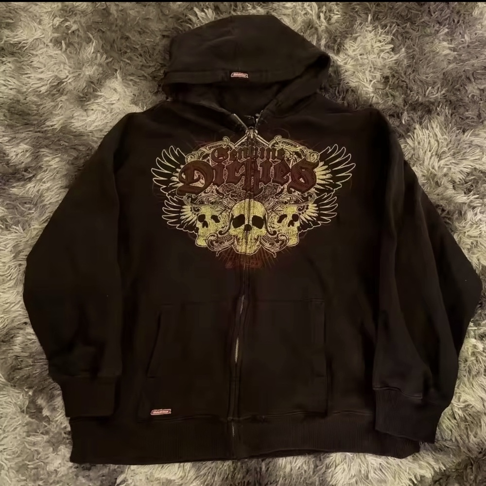 Black Hoodie with Skull and Wings Design